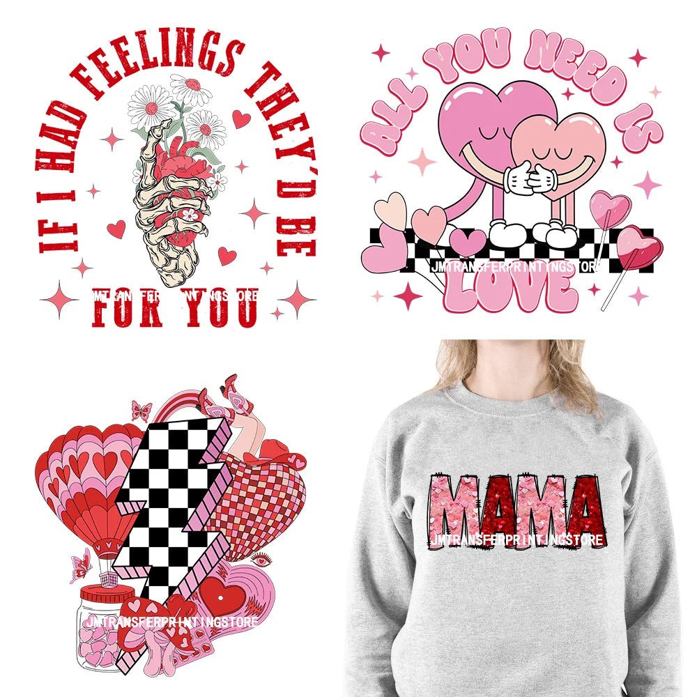 Funny Valentine's Day Decals Skeleton XOXO Mama Cupid Cowboy Love Printing DTF Jesus Valentine Transfers Stickers For Hoodies