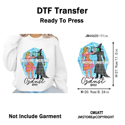 Pink and Green Magic Broomstick Witches Movie Fans Iron on Washable DTF Heat Transfers Stickers Ready to Press for Sweatshirts