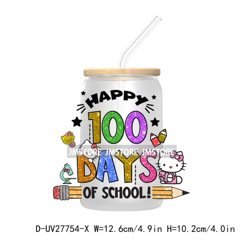 100 Days Of School UV DTF Transfer Stickers Decals For Libbey Cold Cups Mugs Tumbler Teacher Appreciation Gift Cartoon Character