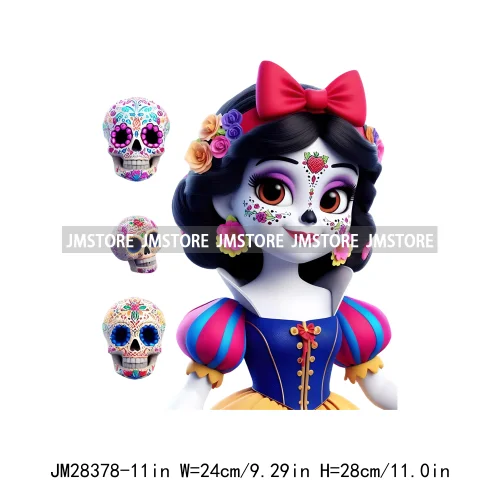 Cute Mexican Day Of The Dead Skeleton Catrina Princess Dolls Iron On DTF Heat Press Transfers Stickers Printing For Clothes