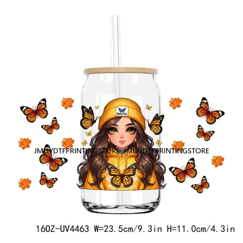 Cartoon Strawberry Girl 16OZ UV DTF Cup Wrap Transfers Stickers Mexican Custom Labels DIY Waterproof Logo For Libbey Glass Can