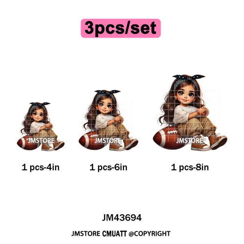 Cute Sporty Fans Chicana Mexican Girls Kids Football Season Iron on Washable DTF Transfers Stickers Ready to Press for Clothing