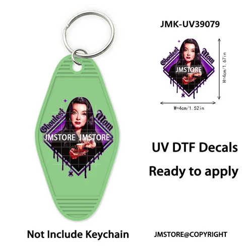 Halloween Horror Movies Witch Girl UV DTF Motel Keychain Decal Ready To Ship Durable Transfer Stickers Prints For Hotel Keychain