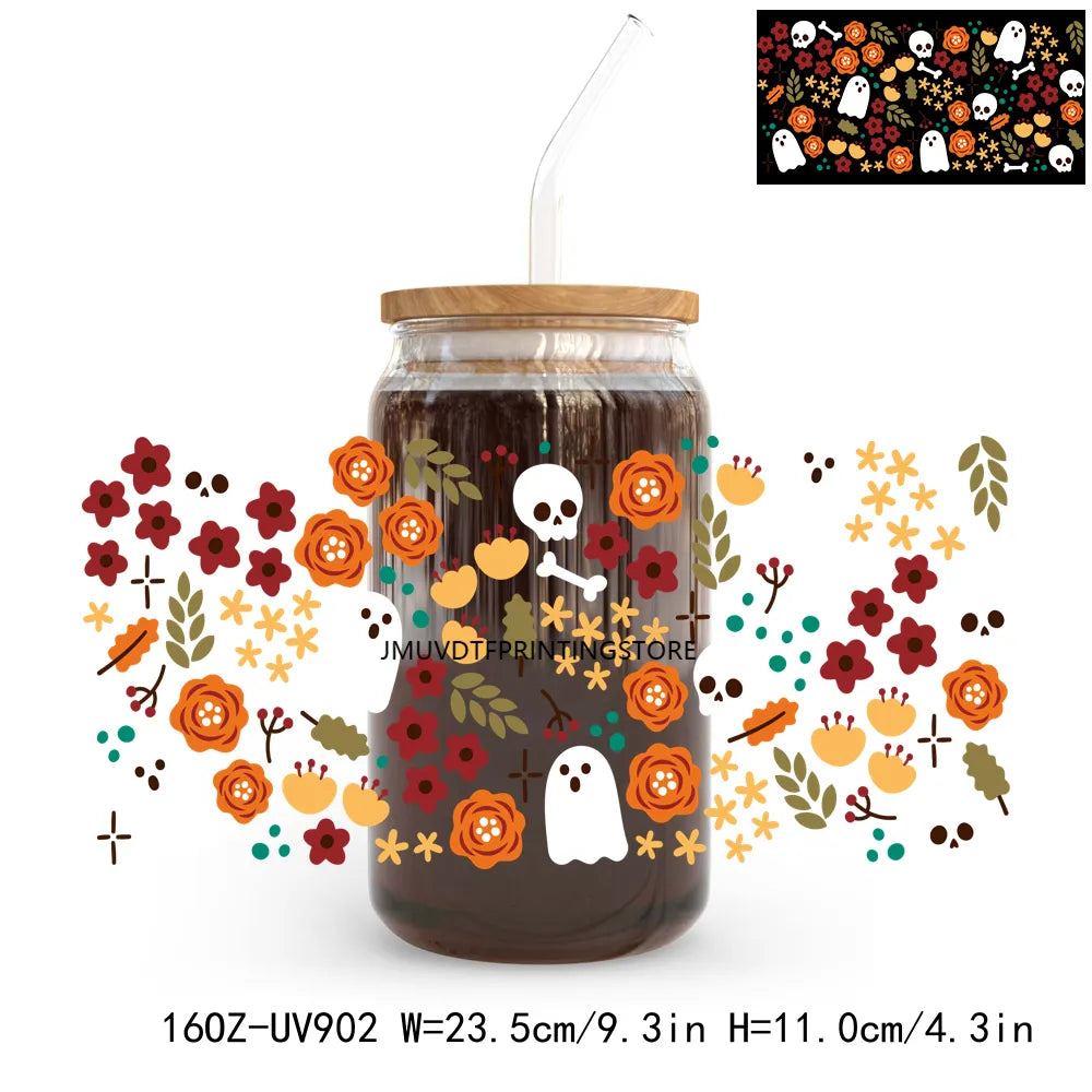 New Halloween Boo Ghost 16OZ UV DTF Cup Wrap Transfers Stickers Custom Labels DIY Durable Waterproof Logo For Libbey Glass Can