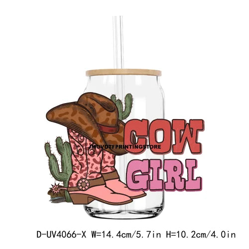 Western Howdy Cowgirl Valentine's Day UV DTF Sticker For 16OZ Libbey Glass Cup Can Wrap Transfer Sticker Custom Labels DIY Logo