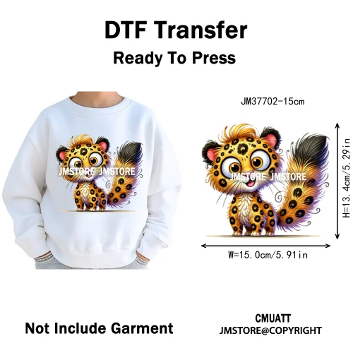 15cm 5.9in Kids Size Funny Pets Lovers Playful Panda Lion Chameleon Animal Iron on DTF Transfer Stickers Ready to Press for Bag