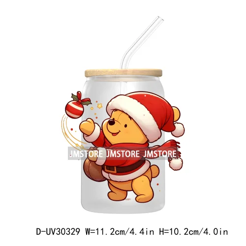 Merry Christmas Cartoon Mouse And Friends UV DTF Transfer Stickers Decals For Libbey Cold Cups Mugs Tumbler Xmas Bear Candy Cane