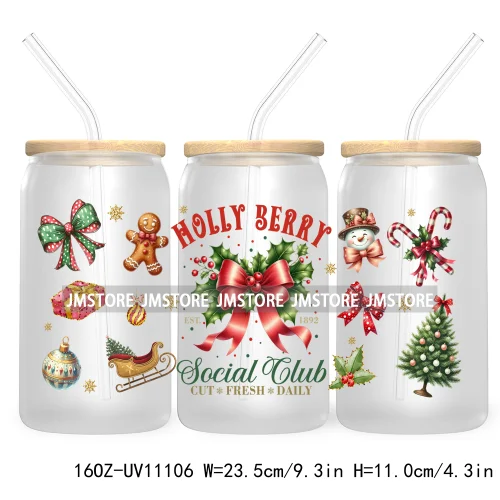 Just A Girl Who Loves Christmas UV DTF Cup Wrap For Libbey Glass Can Transfer Stickers Waterproof Custom Labels Tis The Season