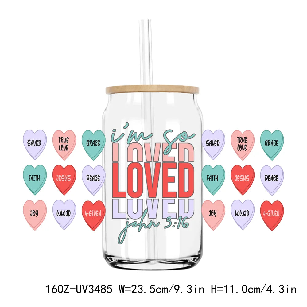 Love Jesus Valentine's Day 16OZ UV DTF Cup Wrap Transfers Stickers Mama Custom Label DIY Waterproof Logo For Libbey Glass Can