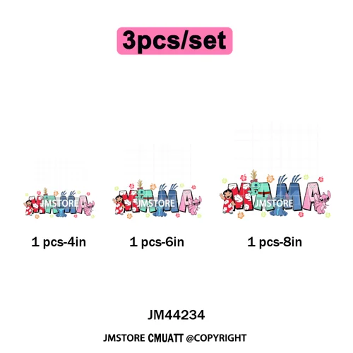 Cartoon Mama Princess Happy Mother's Day Family Vacation Iron on Washable DTF Heat Transfers Stickers Ready to Press for Hoodies