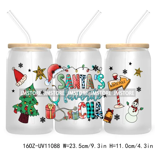 Candy Cane Christmas Club 16OZ UV DTF Cup Wrap Waterproof Transfer Stickers For Libbey Glass Can Football Mom Game Day Christmas