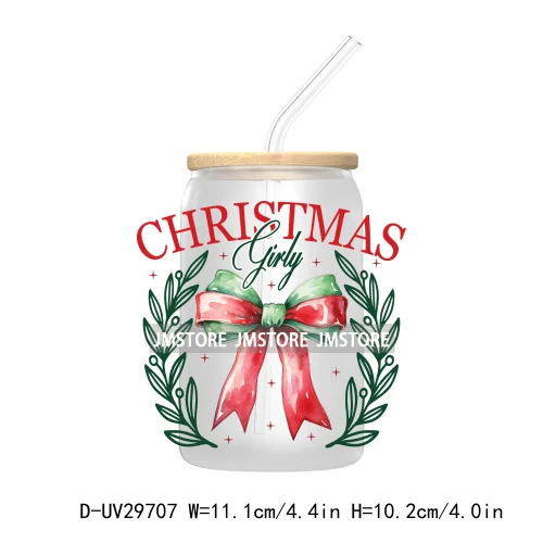 Just A Girl Who Loves Christmas UV DTF Transfer Stickers Decals For Libbey Cold Cups Mugs Tumbler Xmas Santa Coquette Bow Girly