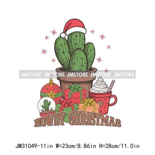 Retro Western Joy Santa Howdy Rocking Round The Christmas Tree Iron On DTF Transfers Stickers Ready To Press For Sweatshirts