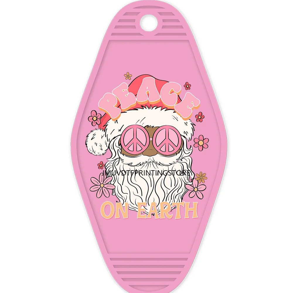 Pink Christmas Santa Claus High Quality WaterProof UV DTF Sticker For Motel Hotel Keychian  Merry Christmas Holiday