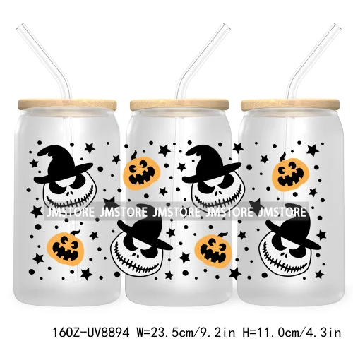 Cartoon Halloween Bat Pumpkin 16OZ UV DTF Cup Wrap Transfer Stickers Custom Labels Durable Waterproof Logo For Libbey Glass Can