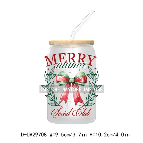 Just A Girl Who Loves Christmas UV DTF Transfer Stickers Decals For Libbey Cold Cups Mugs Tumbler Xmas Santa Coquette Bow Girly