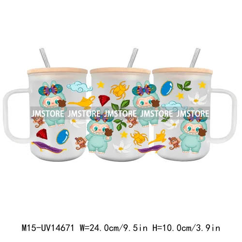 Cartoon Monsters Doll 15OZ Glass Mug UV DTF Cup Wrap Ready To Apply Waterproof High Quality Custom Prints For Mugs Cup Tumbler