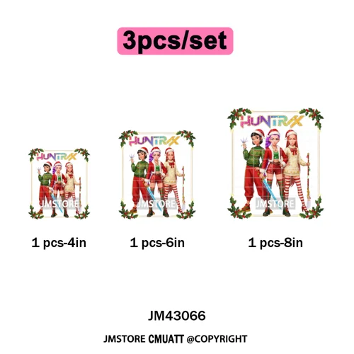 Cartoon Kpop Demon Music Anime Girly Merry Christmas Iron on Washable DTF Heat Transfer Stickers Ready to Press for T-shirts Bag