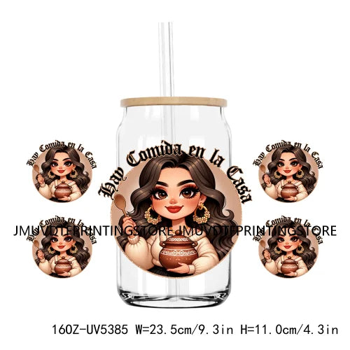 Mother's Day Daughter Son Latina Mexican Mama 16OZ UV DTF Cup Wrap Transfer Sticker Custom Waterproof Logo For Libbey Glass Can