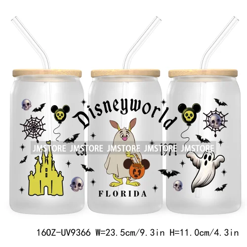 Halloween Mouse And Friends UV DTF Sticker For 16OZ Libbey Glass Cup Can Wrap Transfer Stickers Custom Labels Logo Spooky Vibes