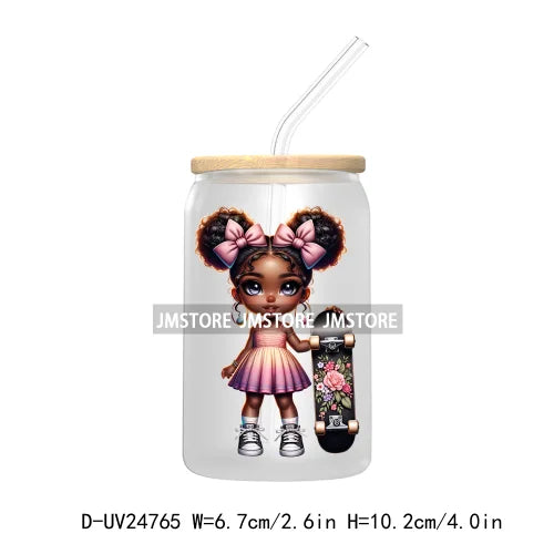 Black Chibi Girl UV DTF Transfers Stickers Decals For Libbey Cold Cups Mugs Tumbler Waterproof DIY Craft Beautiful Afro Woman