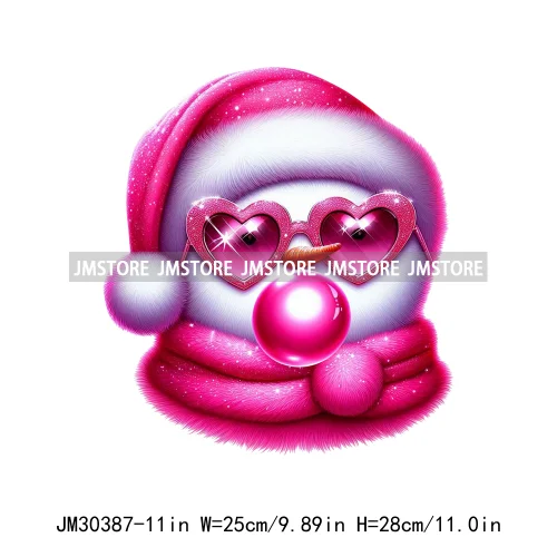 Cool Thug Life Santa Snowman Pink Bubble Holiday Gifts Christmas Iron On DTF Transfers Stickers Ready To Press For Sweatshirts