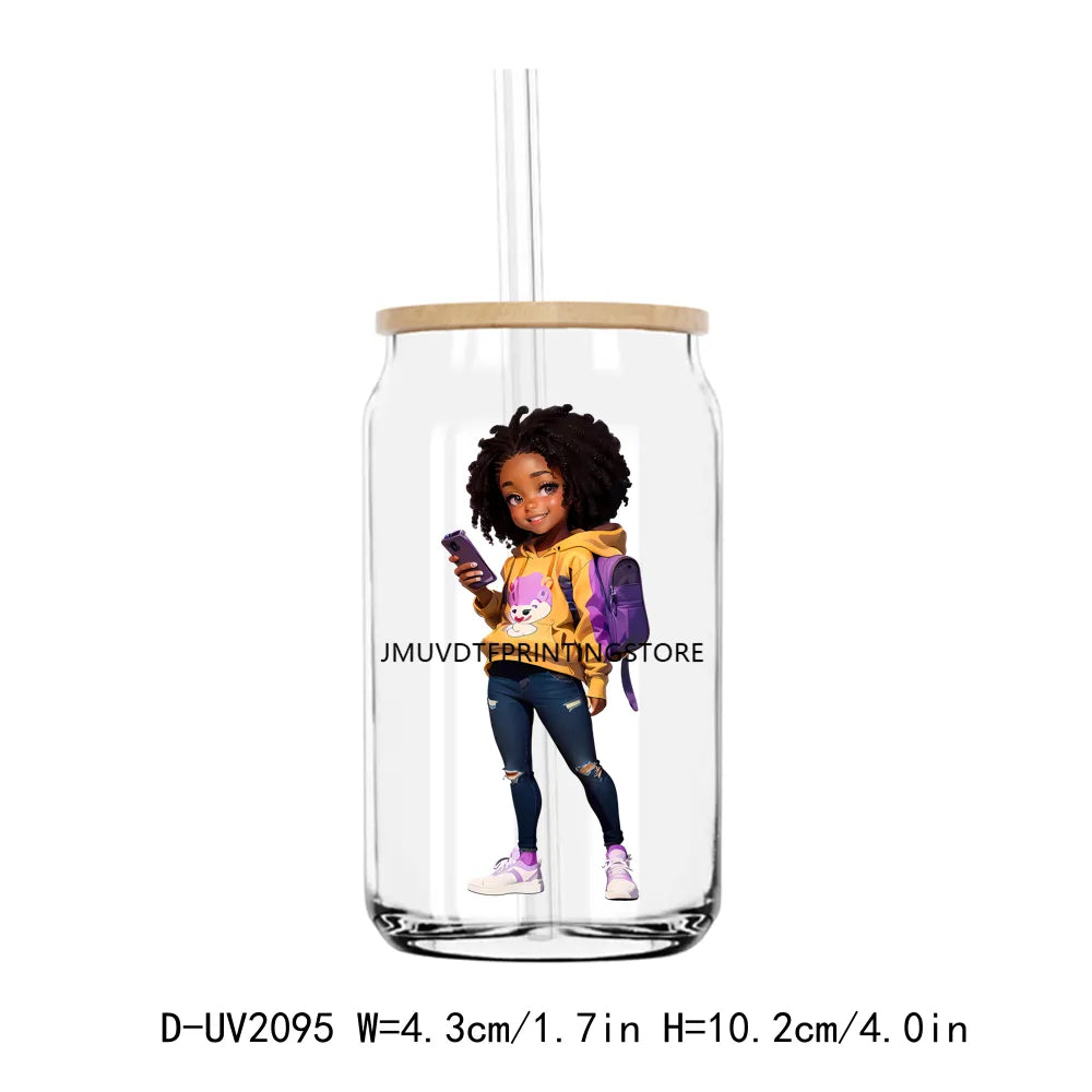 Back To School Black Girl Boy UV DTF Transfers Stickers Decals For Libbey Cold Cups Mugs Tumbler Waterproof DIY Craft