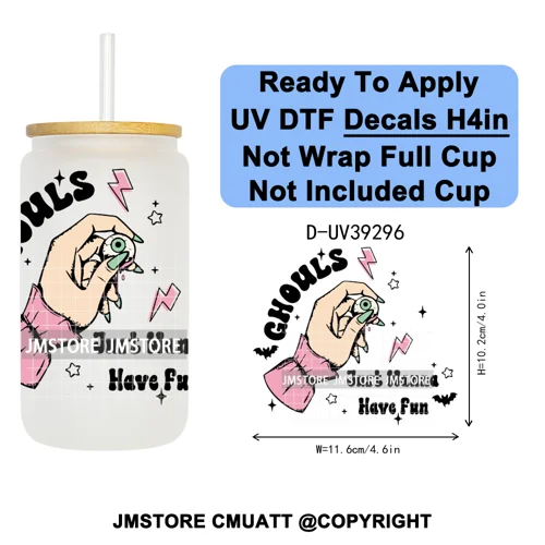 Retro Spooky Season Halloween Ghost Boo Gift UV DTF Transfer Stickers Decals Ready To Apply Waterproof For 16OZ Libbey Glass Can
