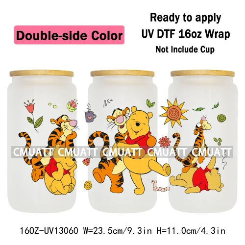 Double Side Color Cartoon Bear UV DTF Cup Wraps For 16oz Libbey Glass Mugs Can Beer DIY Customized Selfadhesive Stickers