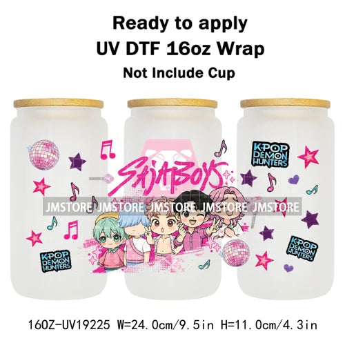 Kpop Saja Boys Bands Demon Hunter UV DTF Wraps Transfer Sticker Selfadhesive Waterproof High Quality For 16OZ Libbey Glass Can
