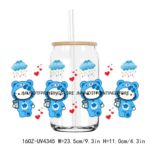 Cute Cartoon Cat Cow 16OZ UV DTF Cup Wrap Transfers Stickers Baseball Girl Custom Label DIY Waterproof Logo For Libbey Glass Can