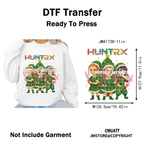 Cute Santa Kpop Inspired Movie Character Merry Christmas Holly Iron on DTF Washable Transfer Stickers Ready to Press for Textile
