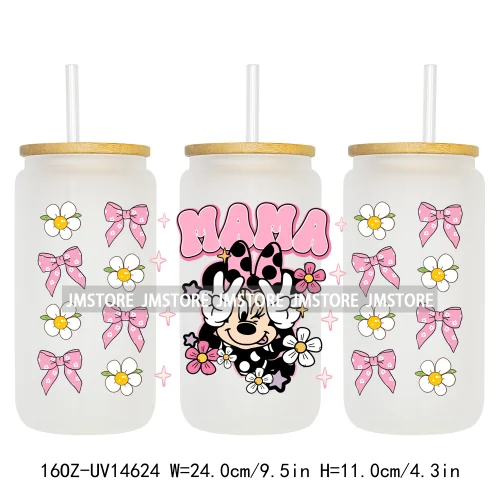 Coquette Mama Mini Cartoon Family 16OZ UV DTF Cup Wraps Ready To Apply Waterproof Transfer Stickers For Libbey Glass Can Tumbler