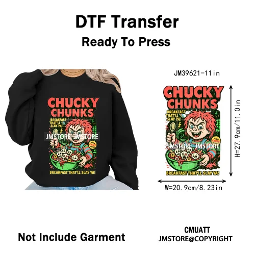 Scary Cartoon Halloween Horror Movies Trick Or Treat Logo Iron on DTF Washable Transfer Sticker Ready to Press for T-shirts Bags