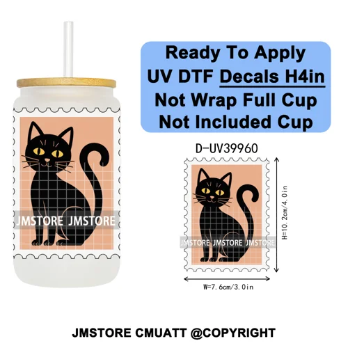 Halloween Stamps Trick Or Treat UV DTF Decals Ready To Apply Waterproof Transfer Stickers DIY Crafts For 16OZ Libbey Glass Can