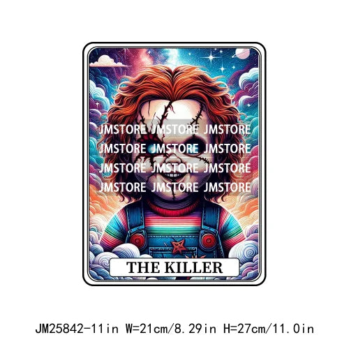 New Halloween Trickster Killer Scary Characters Tarot Cards Thermal Logos DTF Iron On Heat Press Transfers Stickers For Clothes