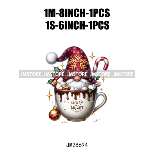 Winter Hot Cocoa Boy Cozy Gnomes Coffee Mug Tis The Season Happy Christmas Iron On DTF Heat Press Transfers Stickers For Clothes