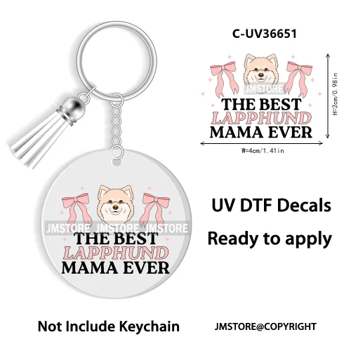 Floral Cat Lover The Best Mama Ever UV DTF Decal Round Keychain Ready To Apply WaterProof Transfer Stickers For Circle Keychain