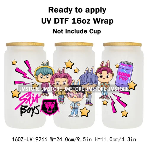 Demon Hunters Kpop Cup Noodle UV DTF Cup Wrap Ready To Apply Transfer Stickers Durable 16OZ Tumbler Wraps For Libbey Glass Can