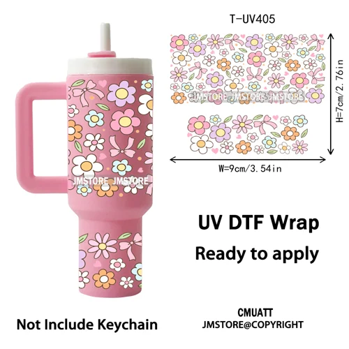 Coquette Bow Floral Seamless Book Lover Ribbon UV DTF Wraps Ready To Use Transfer Stickers Waterproof For Mini Tumbler Keychain