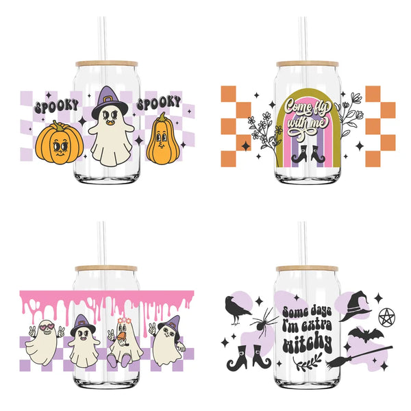 Retro Halloween Funny Ghost 16OZ UV DTF Cup Wrap Transfer Stickers Custom Label DIY Durable Waterproof Logo For Libbey Glass Can