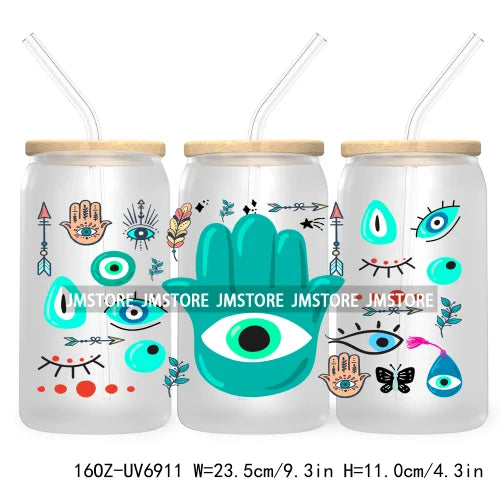 Blue Evil Eye 16OZ UV DTF Cup Wrap Transfers Stickers For Libbey Glass Can Cups Tumbler Waterproof Craft Mexican Culture Wraps