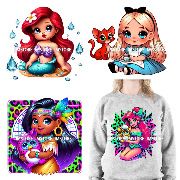 Custom Cartoon Baby Princess Character Thermal Decasl Iron On DTF Heat Press Transfers Stickers Ready To Press For T-shirts Bags