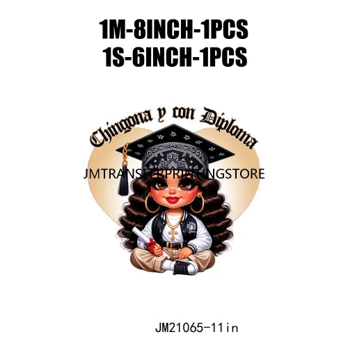 Chicana Chola Educated Latina Graduation Girl Mexican Culture Iron On Stickers Chingona y con Diploma DTF Transfers For Garment