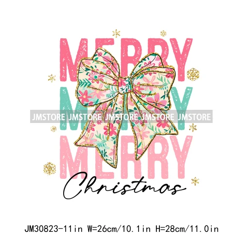 Merry Christmas Coquette Santa Candy Cane Tree Winter Holiday Basics Decals Iron On DTF Transfer Stickers Heat Press For Clothes