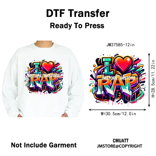 12in Street Heat Urban Chill Streetwear Man Hip Hop Animal Iron on DTF Thermal Transfer Stickers Ready to Press for Clothes Bags