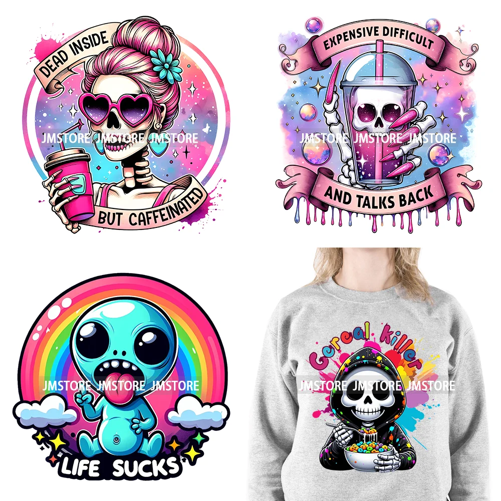 Colorful Coffee Skull Mom Life Boujee Sarcastic Good Moms Say Bad Words DTF Iron On Transfer Stickers Ready To Press For Clothes