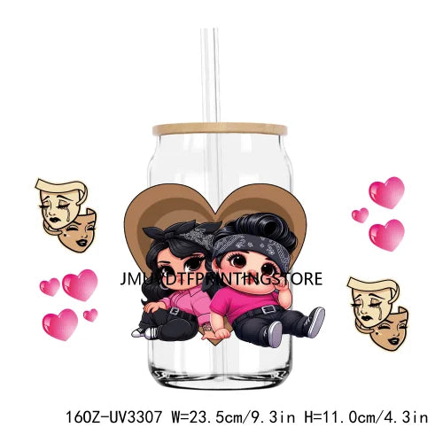 Chicano La Sad Girl Couple 16OZ UV DTF Cup Wrap Transfer Stickers Custom Labels DIY Waterproof Logo For Libbey Glass Can Hearts