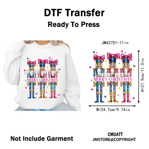 Merry Christmas Holly Jolly Coquette Tree Cartoon Movie Vibes Iron on DTF Washable Transfer Stickers Ready to Press for Textiles