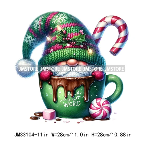 Cute Christmas Hot Cocoa Season Gnomes Sweet Winter Santa Quotes Iron On DTF Transfers Stickers Ready To Press T-shirts Bags